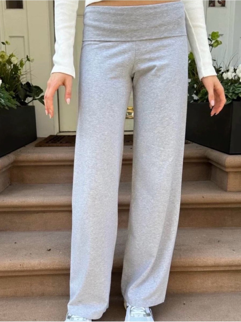 Brandy Melville Light Gray Wide-Leg Priscilla Pants